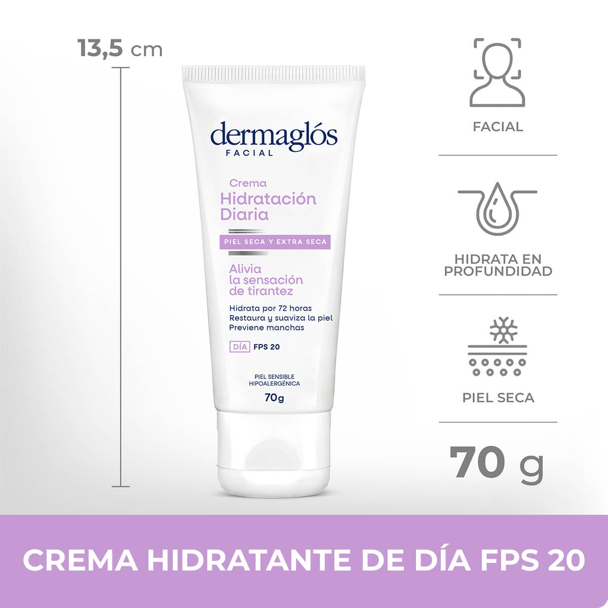 Dermaglós Facial Crema Hidratación Diaria FPS 20 Piel Seca y Extra Seca 70 g image number 9