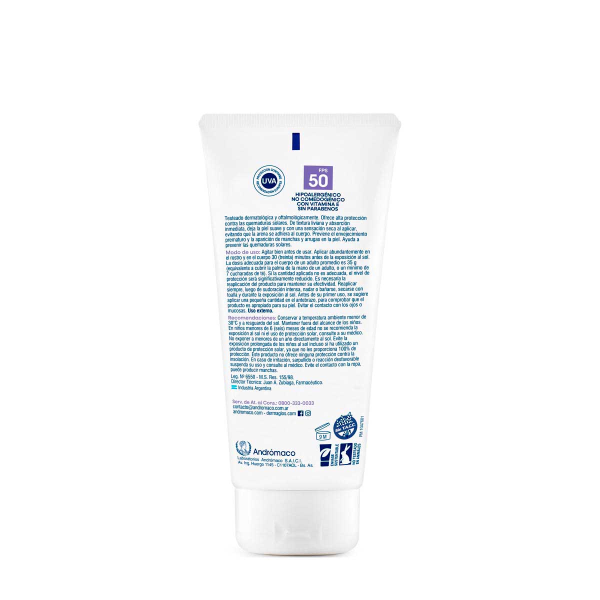 Protector Solar Dermaglós FPS 50 Efecto Seco crema 180 ml