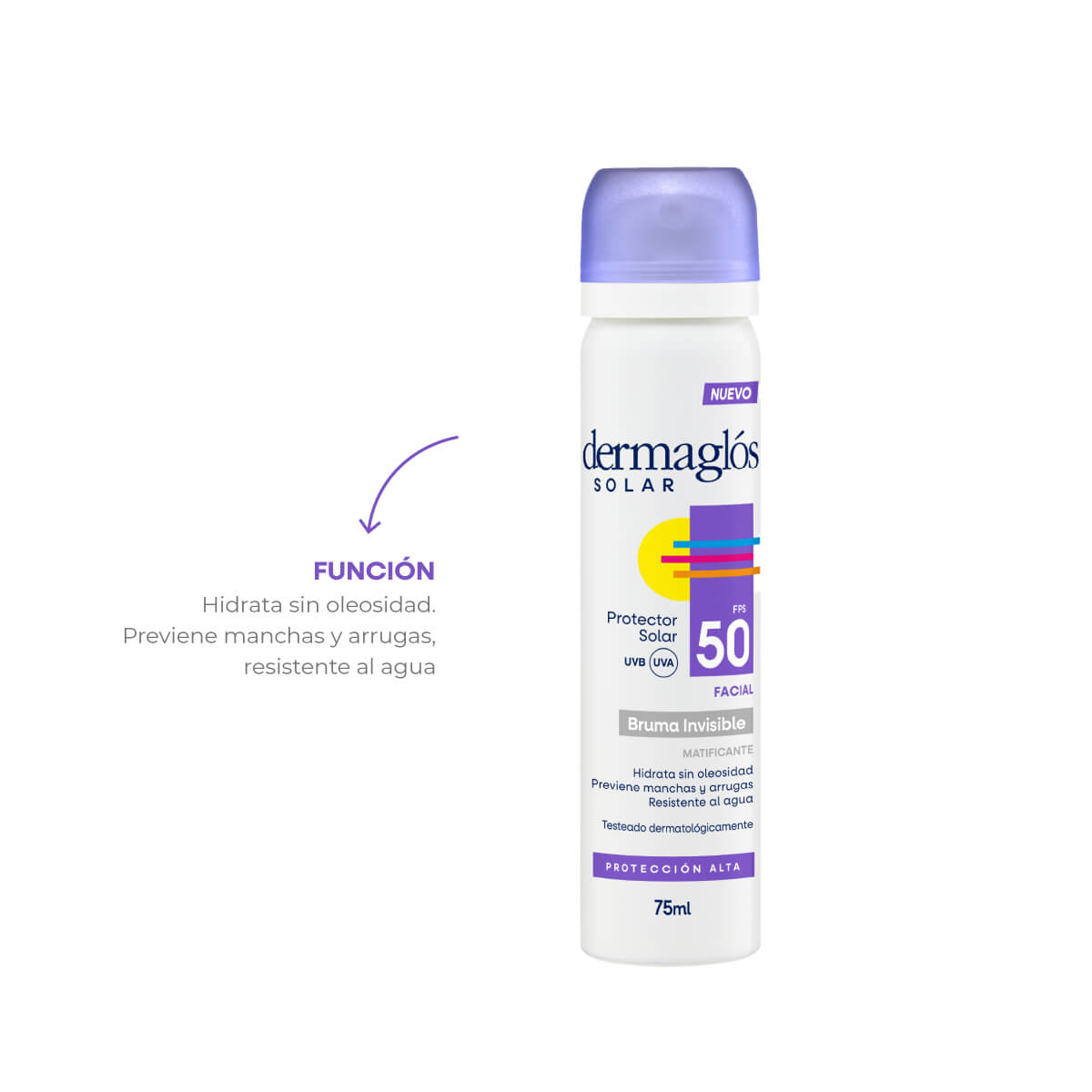 Dermaglós Solar Protector Solar con FPS 50 Bruma Facial Emulsión en Spray Continuo por 75 ml image number 4