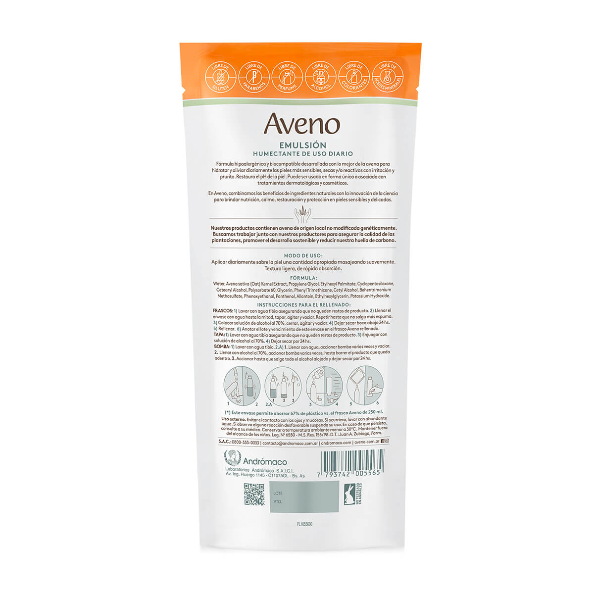 Aveno Refill Emulsión Humectante de Uso Diario 250 ml