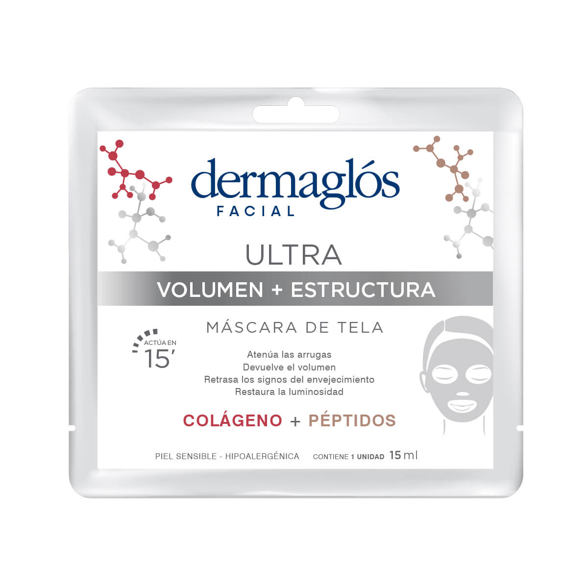 Máscara de Tela Dermaglós Ultra Volumen + Estructura 15 ml