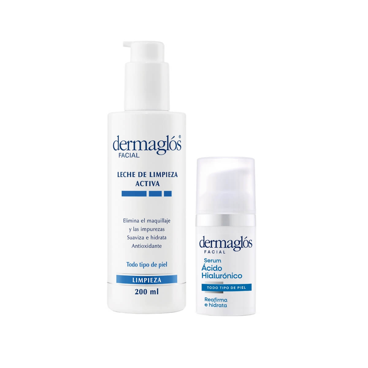 Kit Facial Dermaglós Leche de Limpieza Serum Ácido Hialurónico