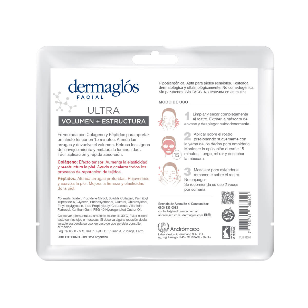 Máscara de Tela Dermaglós Ultra Volumen + Estructura 15 ml