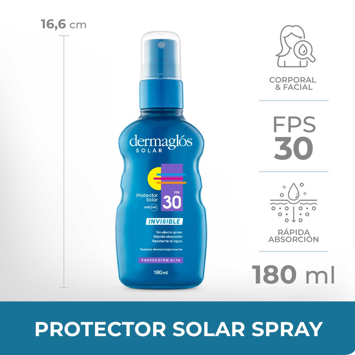 Protector Solar Dermaglós FPS 30 spray invisible 180 ml image number 6