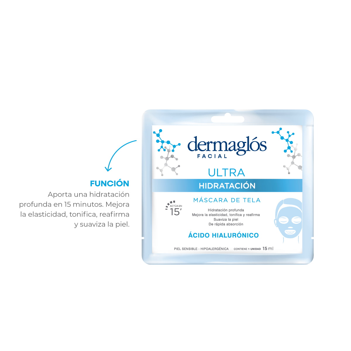 Máscara de Tela Dermaglós Ultra Hidratación 15ml image number 2