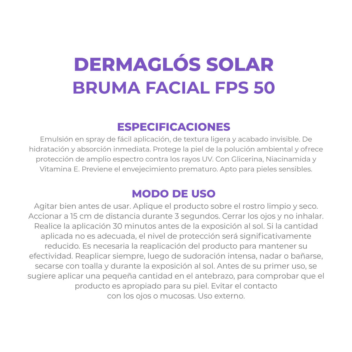 Dermaglós Solar Protector Solar con FPS 50 Bruma Facial Emulsión en Spray Continuo por 75 ml image number 3