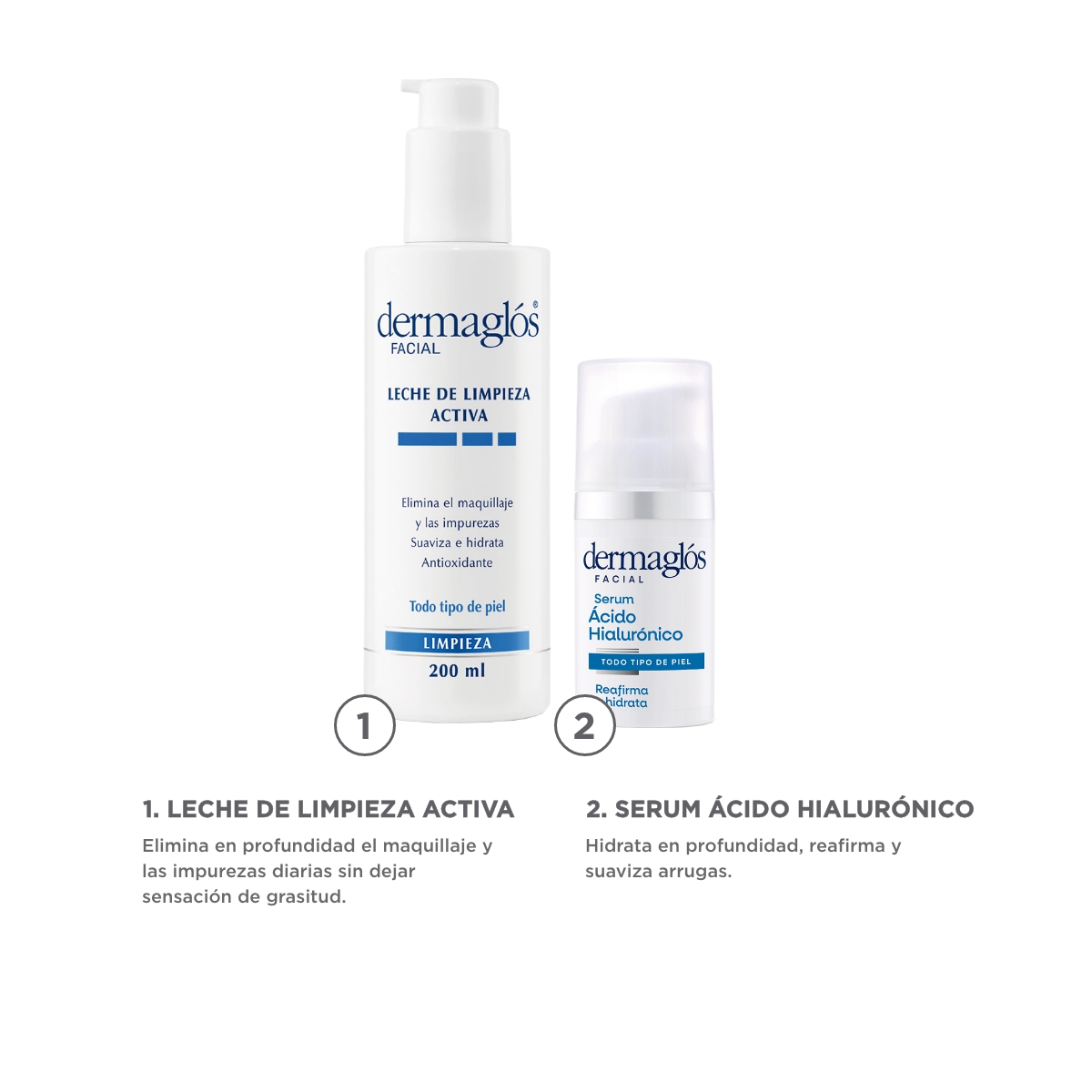 Kit Facial Dermaglós Leche de Limpieza Serum Ácido Hialurónico image number 3