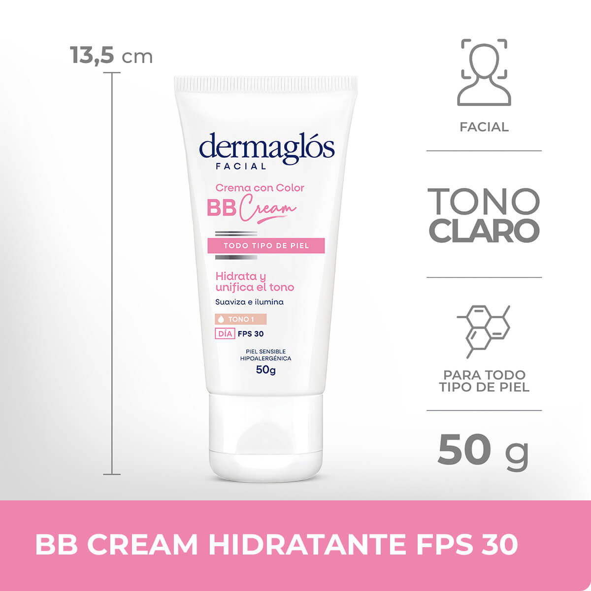 Dermaglós Facial Crema con color BB Cream Tono Claro con FPS 30 50 g image number 9