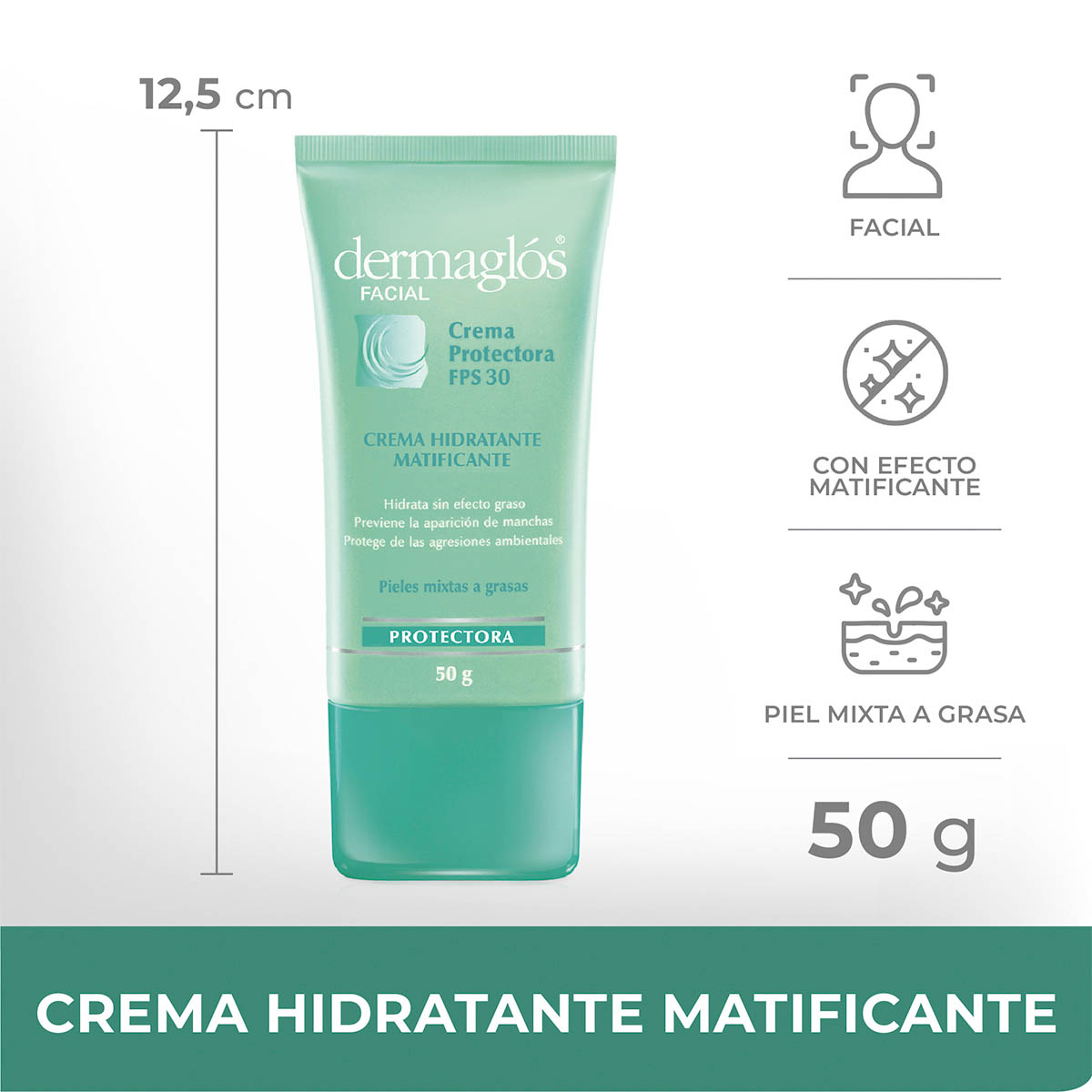 Dermaglós Facial Crema Hidratación Diaria FPS 30 Piel Mixta a Grasa 50 g