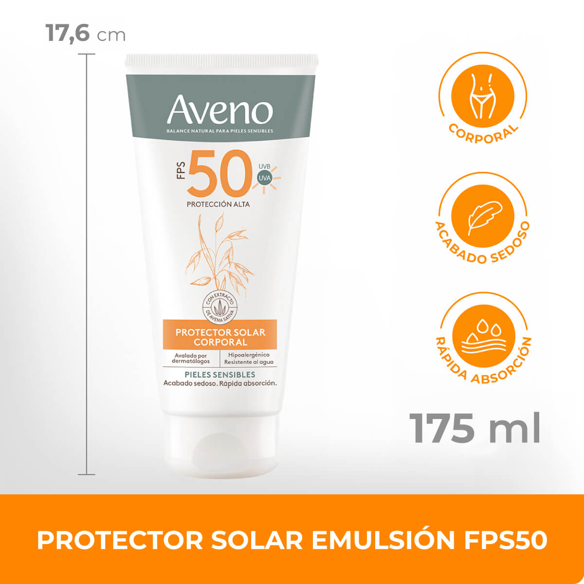 Protector Solar Aveno Emulsión Corporal FPS 50 175 ml image number 4