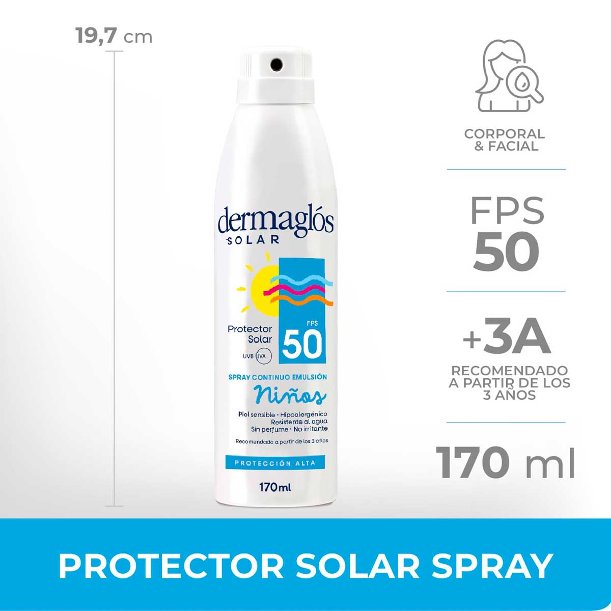Protector Solar Niños Dermaglós FPS 50 spray continuo 170 ml image number 5