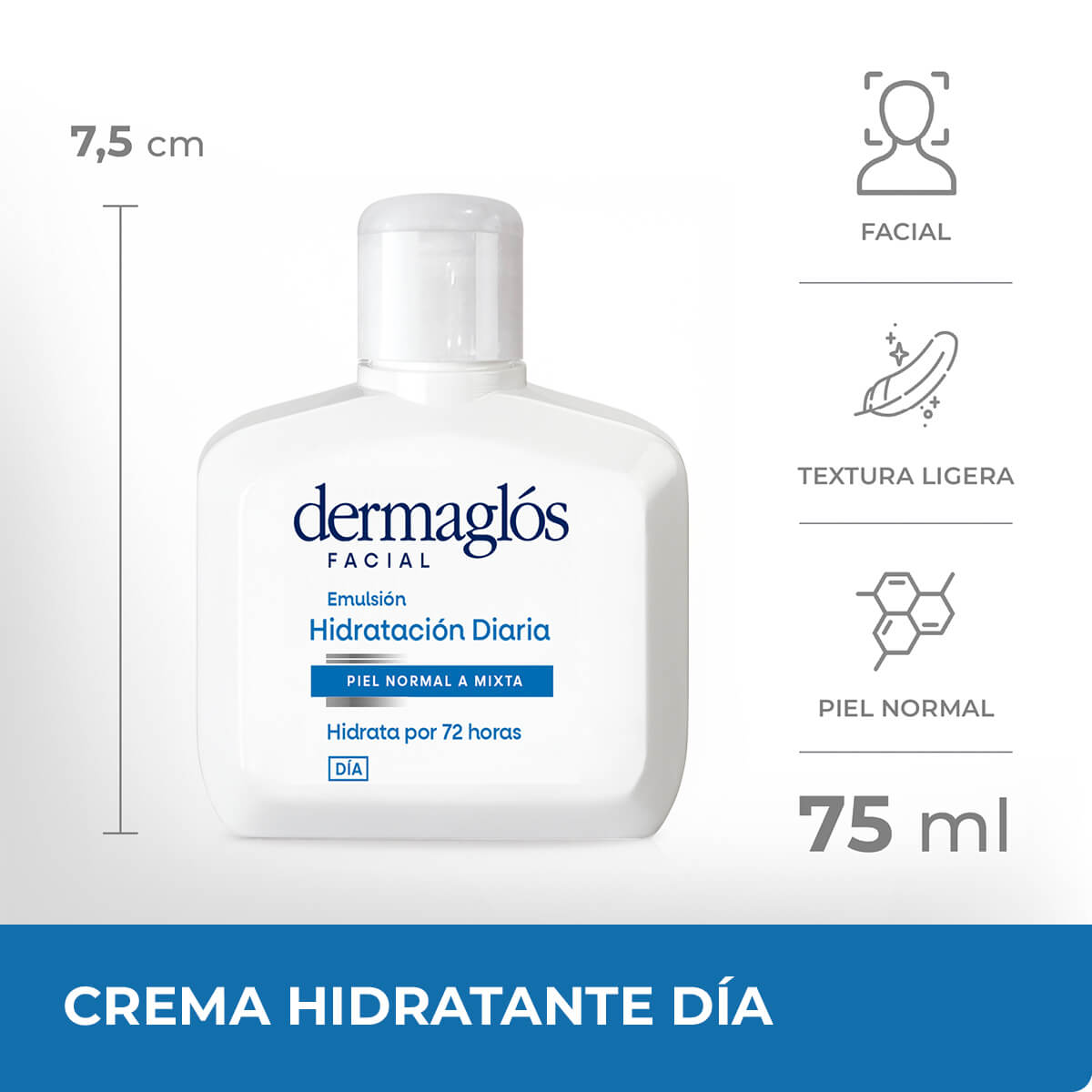 Dermaglós Facial Emulsión Hidratación Diaria Piel Equilibrada a Mixta 75 ml image number 9