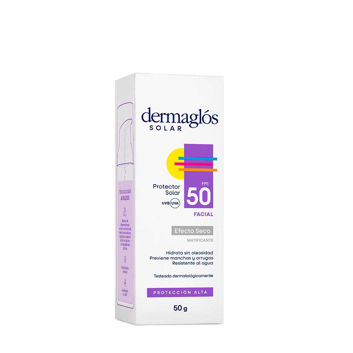 Dermaglós Solar Protector Solar Facial con FPS 50 Efecto Seco Sin Color 50 g image number 2