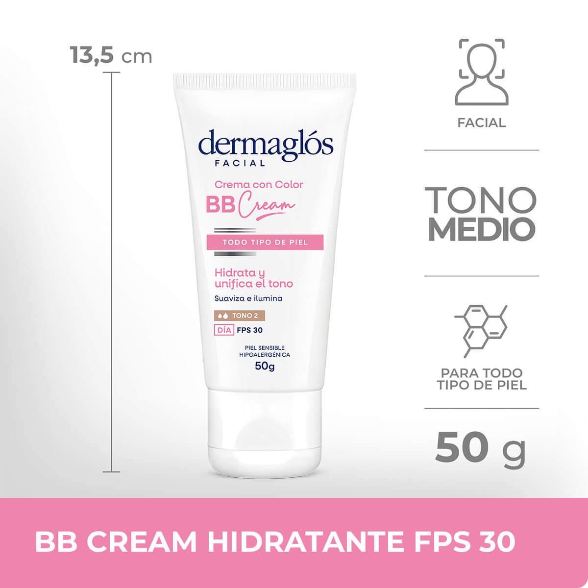 Dermaglós Facial Crema con Color BB Cream Tono Medio con FPS 30 50 g image number 9