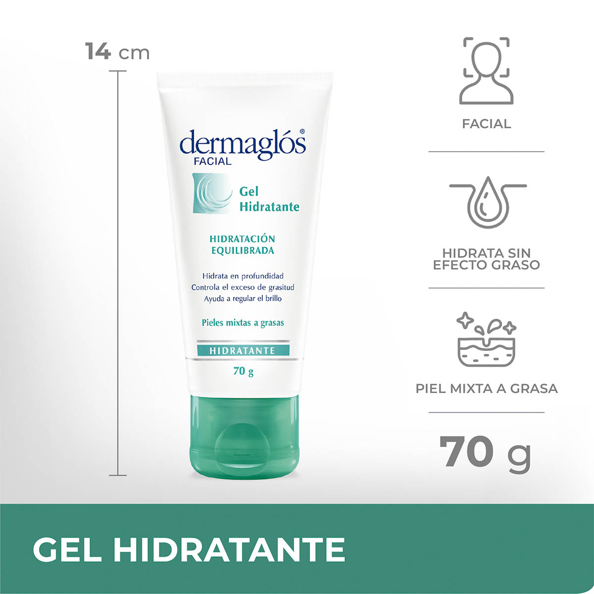 Dermaglós Facial Gel Hidratación Diaria Piel Mixta a Grasa 70 g image number 1